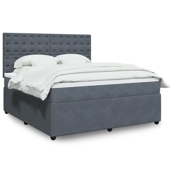 vidaXL Posteľn&yacute; r&aacute;m boxspring s matracom tmavosiv&yacute; 180x200 cm zamat