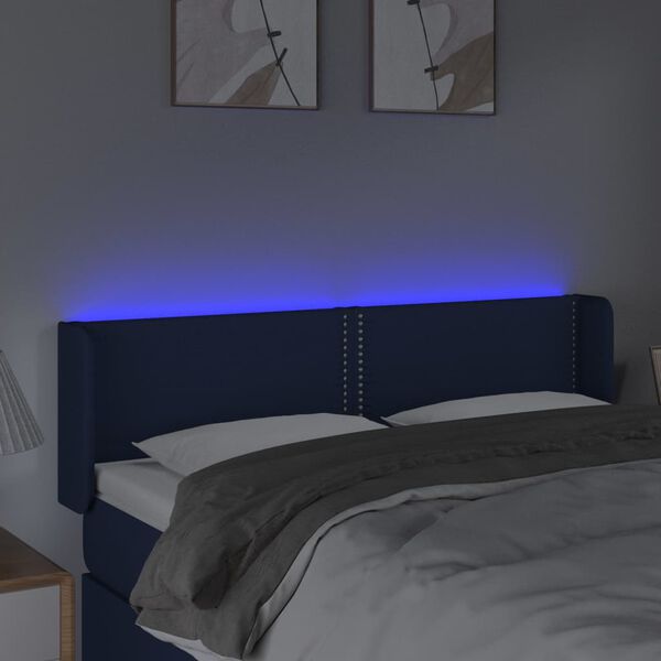 vidaXL Čelo postele s LED modr&eacute; 147x16x78/88 cm l&aacute;tka