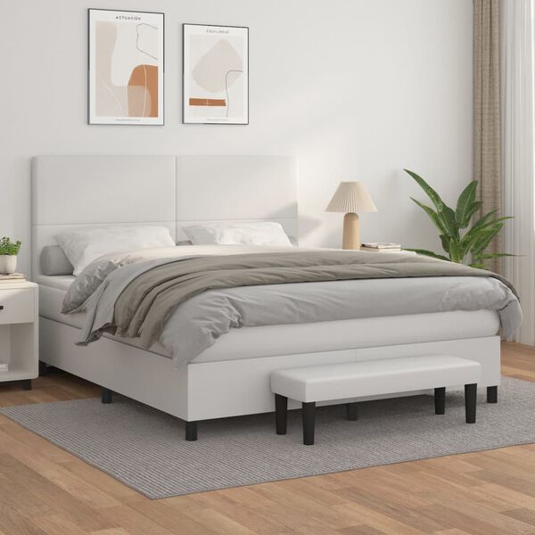 vidaXL Boxspring posteľ s matracom biela 180x200 cm umelá koža