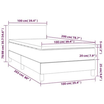 vidaXL Posteľný rám boxsping matrac a LED tmavomodrý 100x200 cm zamat