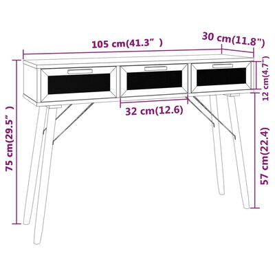 vidaXL Konzolový stôl Čierna 105x30x75 cm masívna borovica a ratan