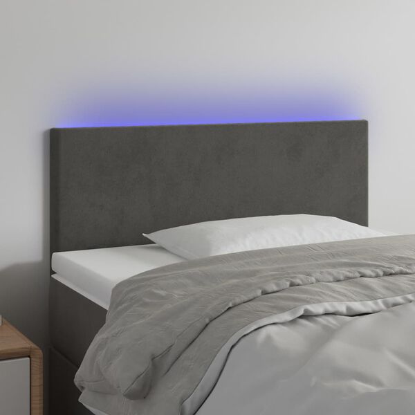 vidaXL Čelo postele s LED tmavosiv&eacute; 100x5x78/88 cm zamat