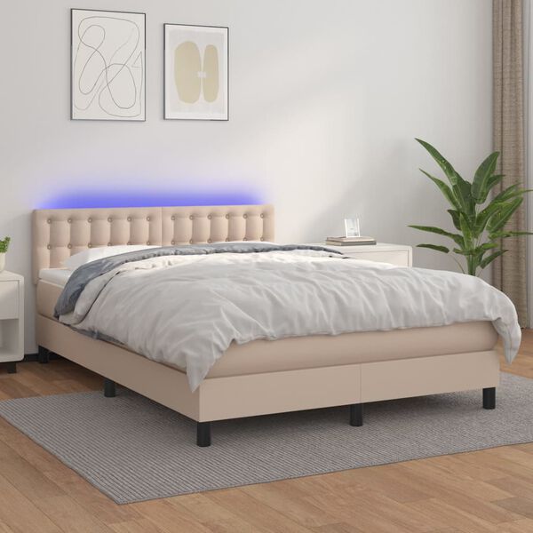 vidaXL Boxspring posteľ matrac a LED kapuč&iacute;nov&aacute; 140x200 cm umel&aacute; koža