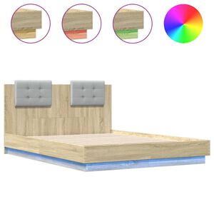 vidaXL Posteľn&yacute; r&aacute;m s čelom a LED svetlami dub sonoma 135x190 cm