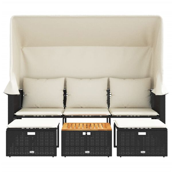 vidaXL Z&aacute;hrad. pohovka 3-miestna strie&scaron;ka a taburetky čierna polyratan