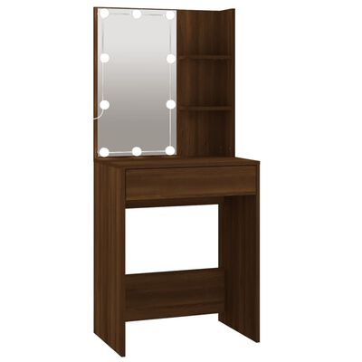 vidaXL Toaletný stolík s LED a skrinkou hnedý dub spracované drevo