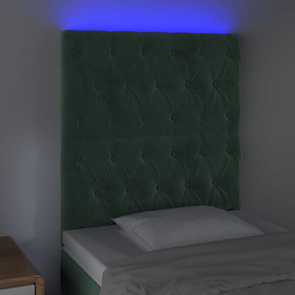 vidaXL Čelo postele s LED tmavozelen&eacute; 80x7x118/128 cm zamat