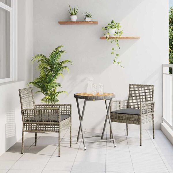 vidaXL Záhradný bistro set 3 pcs Sivá polyratan