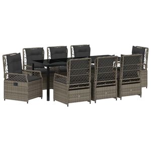 vidaXL Z&aacute;hradn&yacute; jed&aacute;lensk&yacute; set 9 pcs Siv&aacute; polyratan