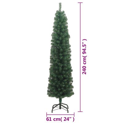 vidaXL Úzky umelý vianočný stromček so stojanom, zelený 240 cm, PVC