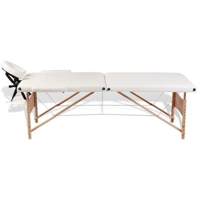 vidaXL Krémovo biely skladací masážny stôl, 2 zóny, drevený rám
