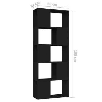 vidaXL Knižnica/deliaca stena čierna 60x24x155 cm drevotrieska