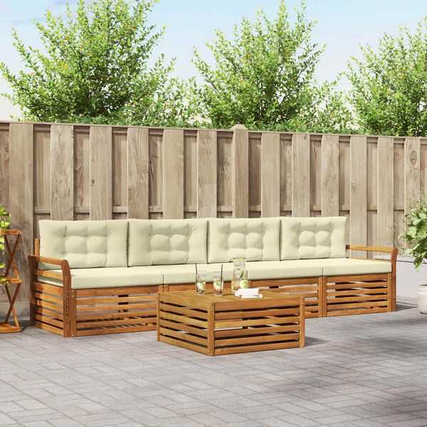 vidaXL Z&aacute;hradn&aacute; s&uacute;prava gaučov s vank&uacute;&scaron;om 5 pcs Pr&iacute;rodn&aacute; a kr&eacute;mov&aacute;