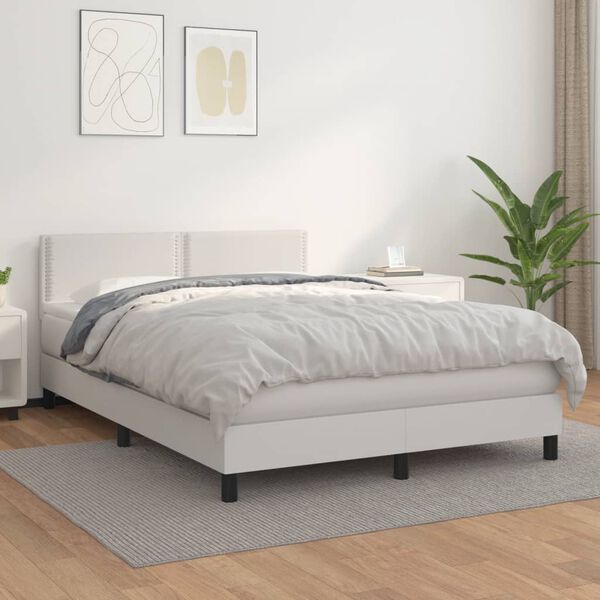 vidaXL Boxspring posteľ s matracom biely 140x190 cm umel&aacute; koža