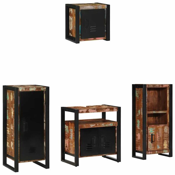 vidaXL Sada k&uacute;peľňov&eacute;ho n&aacute;bytku N&aacute;stenn&yacute; 4 pcs Mas&iacute;vne obnoven&eacute; drevo