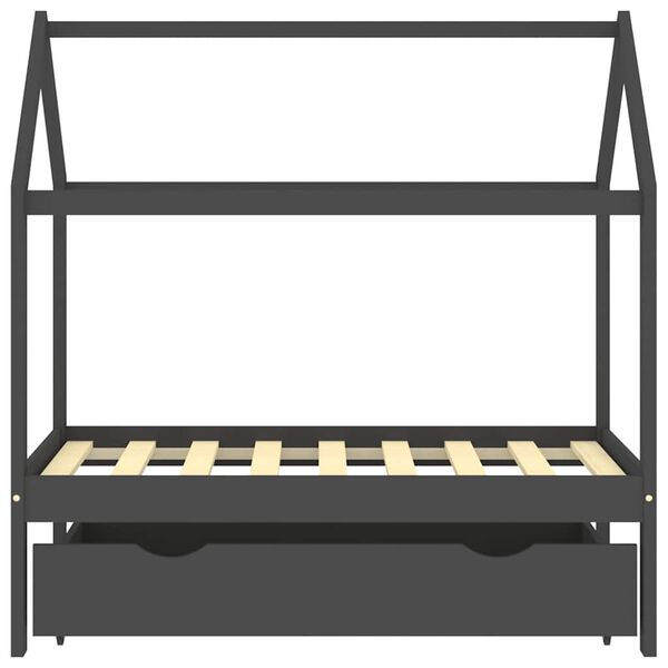 vidaXL R&aacute;m detskej postele so z&aacute;suvkou tmavosiv&yacute; borovica 70x140 cm