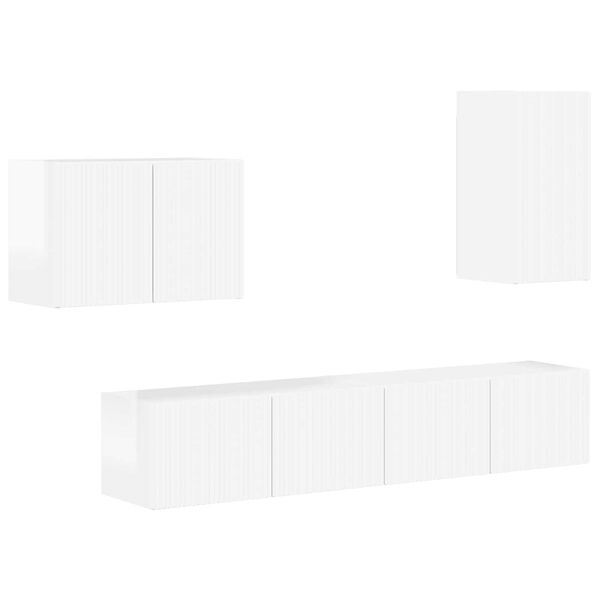 vidaXL Sada n&aacute;stenn&eacute;ho kabinetu na TV 4 pcs Vysok&yacute; lesk bielej