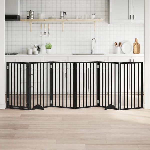 vidaXL Br&aacute;na pre psa dvere sklad. 6-panel. čierna 300cm topoľov&eacute; drevo