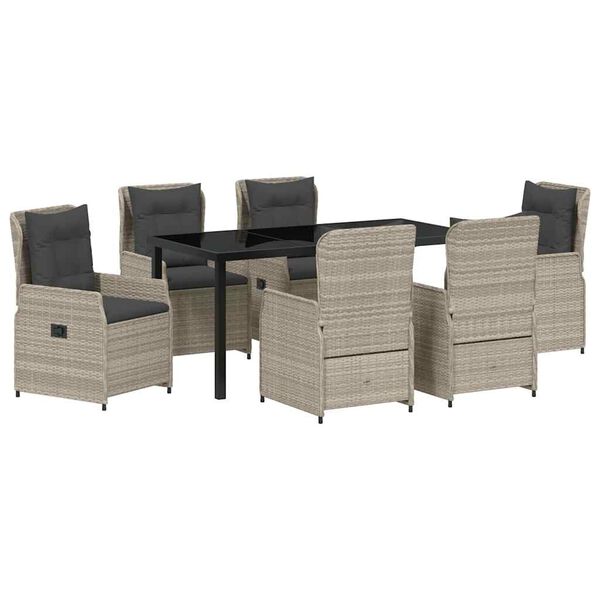 vidaXL Z&aacute;hradn&yacute; jed&aacute;lensk&yacute; set 7 pcs Svetlosiv&aacute; polyratan