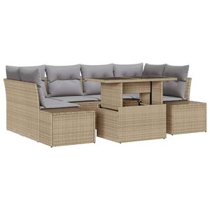 vidaXL Sada pohoviek s vank&uacute;&scaron;om 7 pcs Beige a svetlo &scaron;ed&aacute; polyratan