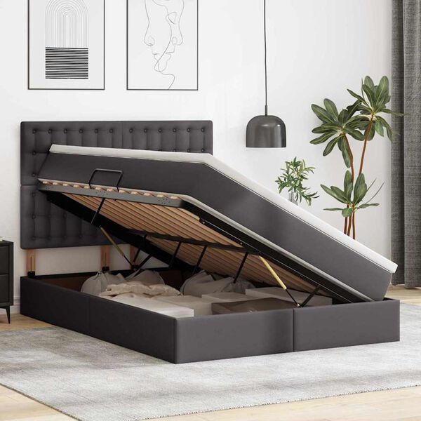 vidaXL &Uacute;ložn&aacute; posteľ s matracmi Siv&aacute; 140 x 190 cm Umel&aacute; koža