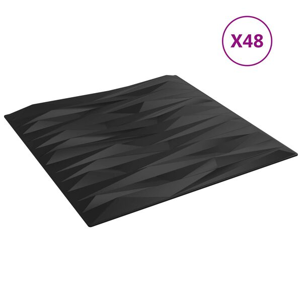 vidaXL N&aacute;stenn&eacute; panely 48 pcs Čierny Kameň 50 x 50 cm XPS Pena
