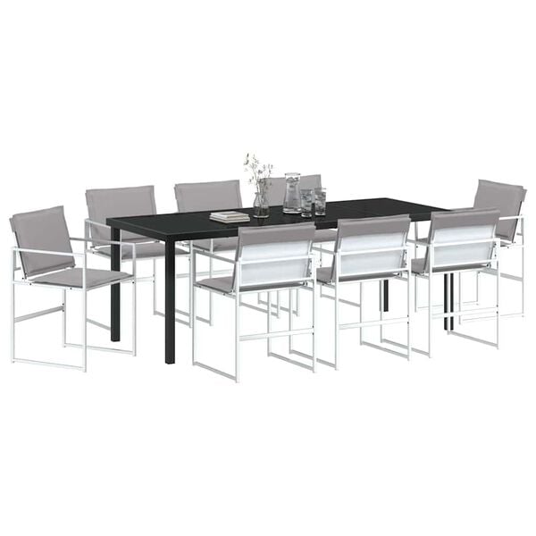 vidaXL Záhradný jedálenský set 9 pcs Biela Textilén a oceľ