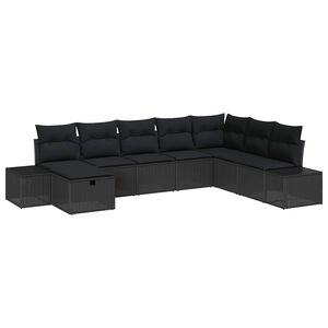 vidaXL S&uacute;prava z&aacute;hradn&yacute;ch pohoviek s vank&uacute;&scaron;om 8 pcs Čierna Poly ratan
