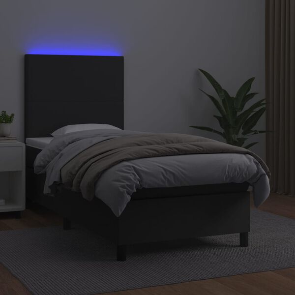 vidaXL Boxspring posteľ s matracom a LED čierna 90x200 cm umelá koža