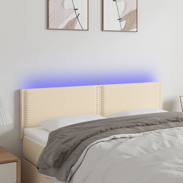 vidaXL Čelo postele s LED kr&eacute;mov&eacute; 144x5x78/88 cm l&aacute;tka
