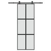 vidaXL Posuvn&eacute; dvere s kovan&iacute;m 76x205 cm tvrden&eacute; sklo a hlin&iacute;k &uacute;zke