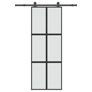 vidaXL Posuvn&eacute; dvere s kovan&iacute;m 76x205 cm tvrden&eacute; sklo a hlin&iacute;k &uacute;zke