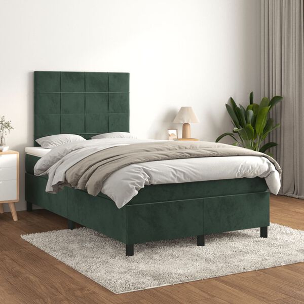 vidaXL Boxspring posteľ s matracom, tmavozelen&aacute; 120x190cm, zamat