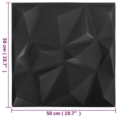 vidaXL 3D nástenné panely 24 ks 50x50 cm, diamantové, čierne 6 m²