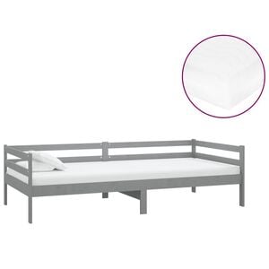 vidaXL Denn&aacute; posteľ s matracom 90x200 cm, siv&aacute;, borovicov&yacute; mas&iacute;v