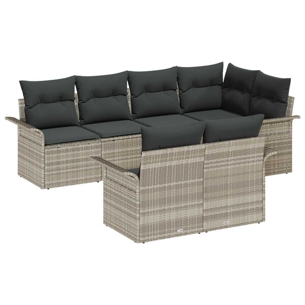 vidaXL Súprava záhradných pohoviek 7 pcs Svetlosivá Poly ratan