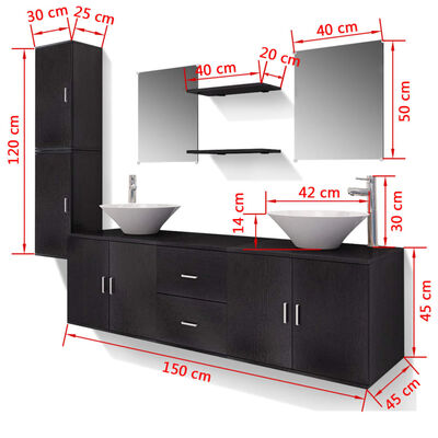 11-dielna čierna sada kúpeľového nábytku s umývadlom a batériou vidaXL
