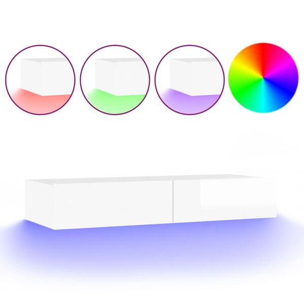 vidaXL TV skrinka s LED svetlami leskl&aacute; biela 90x35x15,5 cm