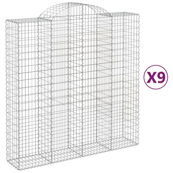 vidaXL Oblúkové gabiónové koše 9ks 200x50x200/220cm pozinkované železo