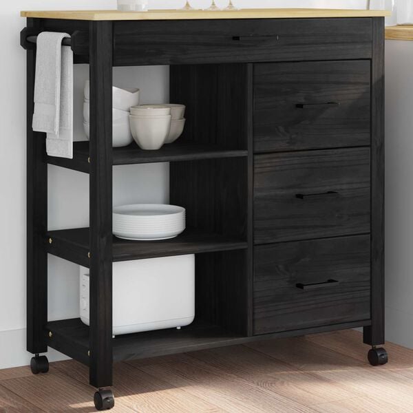 vidaXL Kuchynský vozík Čierna