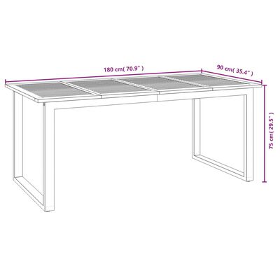vidaXL Záhradný stôl s nohami v tvare U 180x90x75 cm akáciový masív