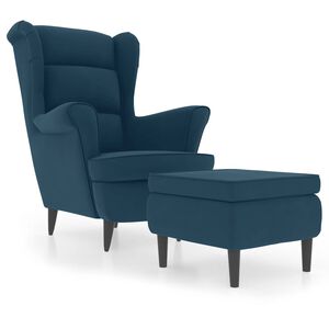 vidaXL Kreslo wingback s podnožkou modr&eacute; zamatov&eacute;