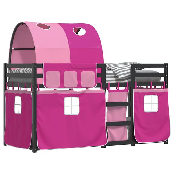 vidaXL Poschodov&aacute; posteľ so z&aacute;vesmi ružov&aacute; 90x190 cm mas&iacute;vna borovica