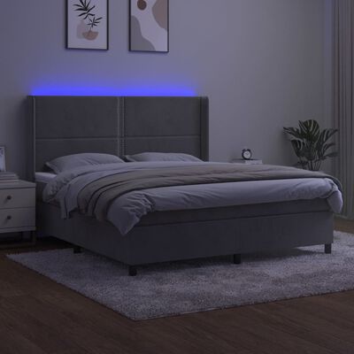 vidaXL Posteľ boxsping s matracom a LED bledosivá 180x200 cm zamat