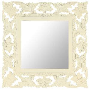 vidaXL Ručne vyrez&aacute;van&eacute; zrkadlo biele 50x50 cm mas&iacute;vne mangovn&iacute;kov&eacute; drevo