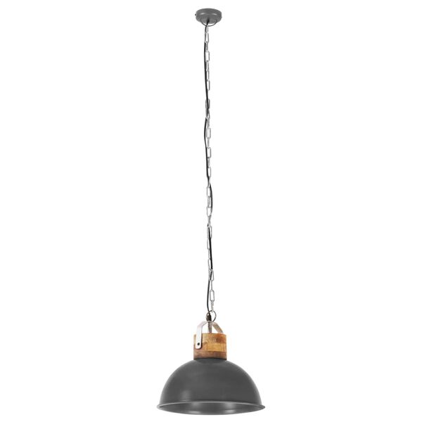 vidaXL Industriálna závesná lampa sivá okrúhla 32 cm E27 mangovníkový masív