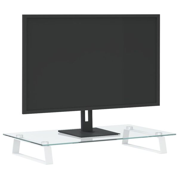 vidaXL Stojan na monitor biely 60x35x8 cm tvrden&eacute; sklo a kov