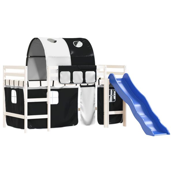 vidaXL Detská vyvýšená posteľ tunel bielo-čierna 90x190 cm borovica