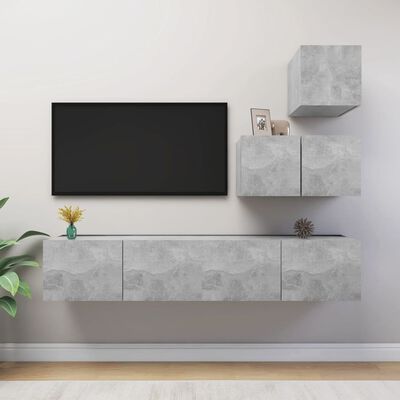 vidaXL 4-dielna súprava TV skriniek betónová sivá drevotrieska