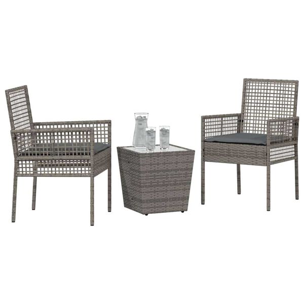 vidaXL Záhradný bistro set 3 pcs Sivá polyratan